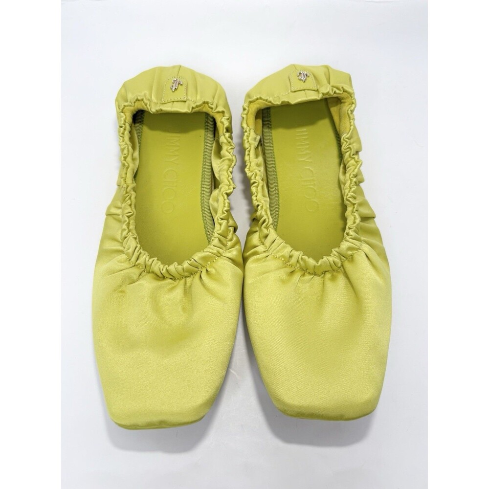 Jimmy Choo Bardo Flat Satin Slippers w Silk Eye Mask Gift Set Lime Green EU 36 6 - Picture 4 of 14